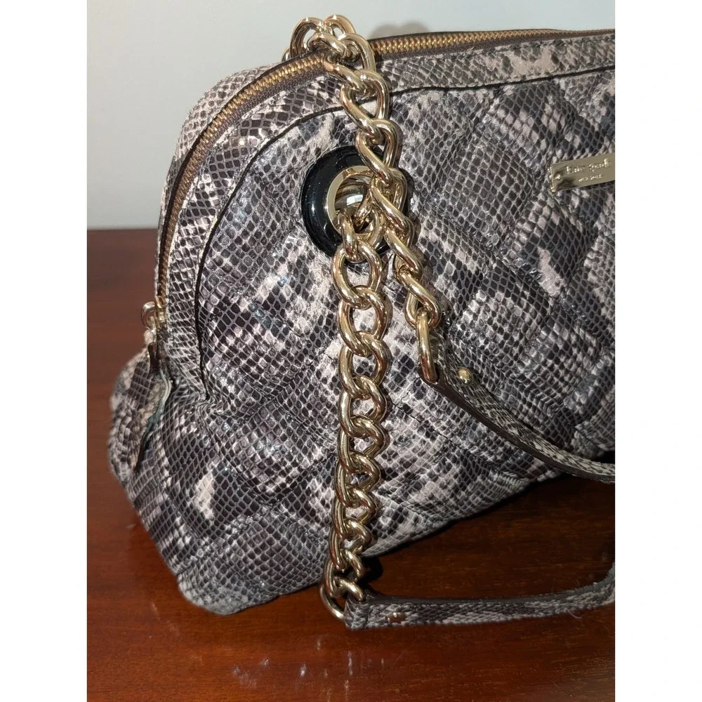 Kate Spade Grey Snakeskin Print Quilted Shoulder Bag Gold Chain Strap Mob Wife